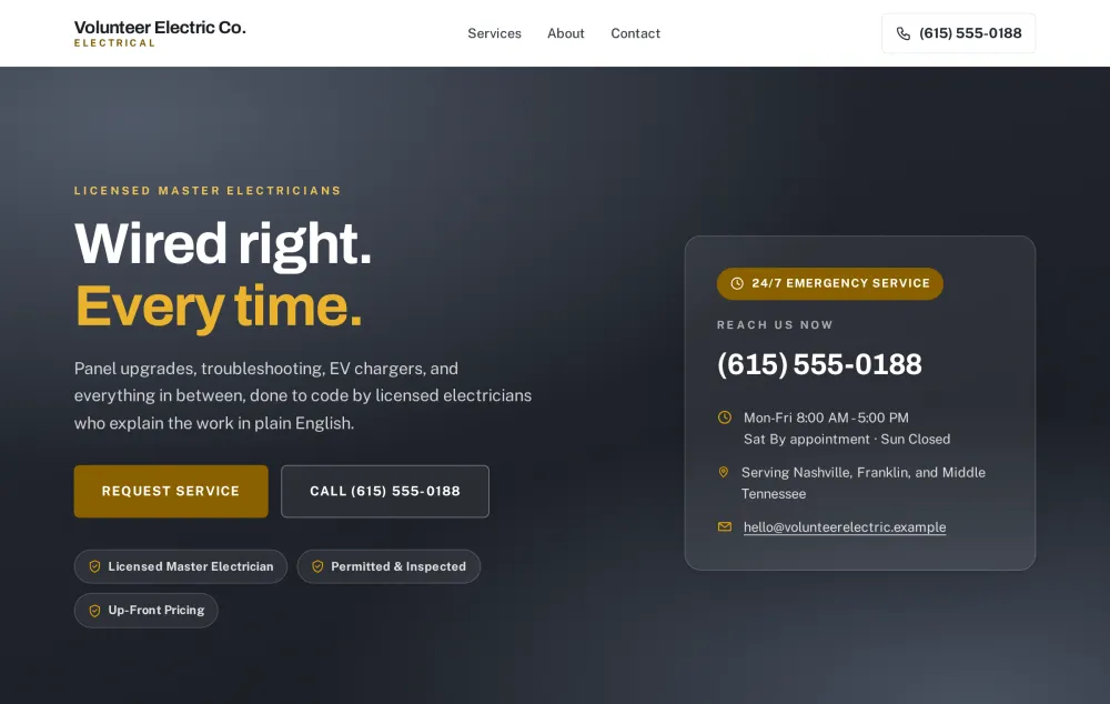 Live Electrician website built by Site Praetorian
